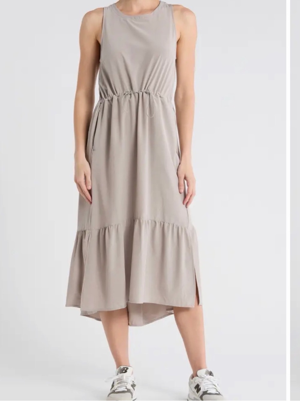 Zella Sleeveless Drawstring Midi Dress in Taupe-Athleisure